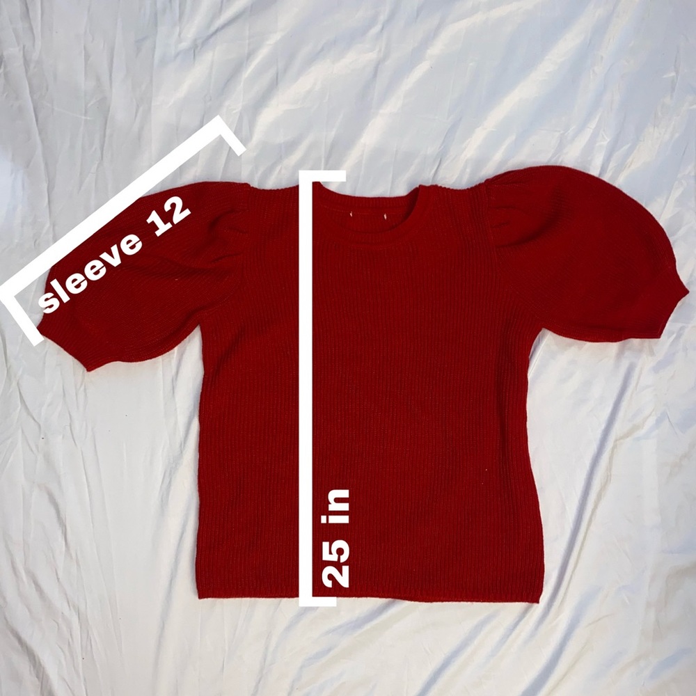 Red Puff Sleeve Knit Shirt